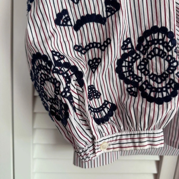 J. CREW Embroidered Sleeves Tie Front Tunic Shirt Blouse Multi Color Size Medium - Picture 8 of 11